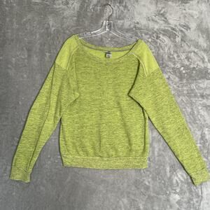 Hard Tail Forever Sweatshirt Womens XS Lime Green Pullover Top Elbow Patches USA